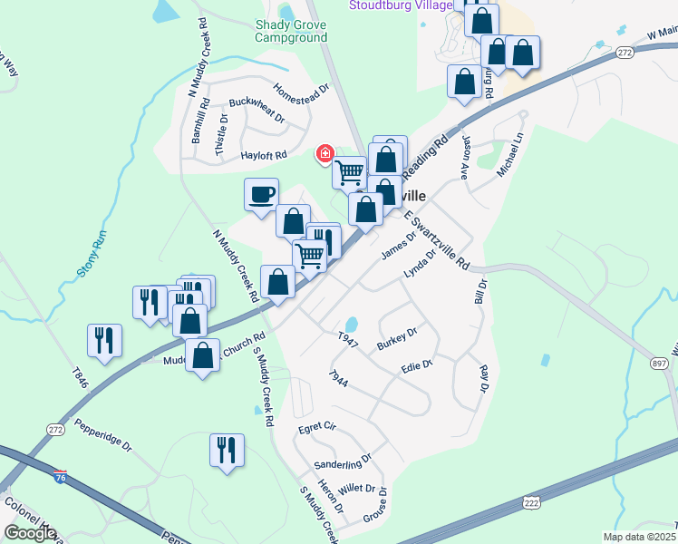 map of restaurants, bars, coffee shops, grocery stores, and more near 23 James Drive in Denver