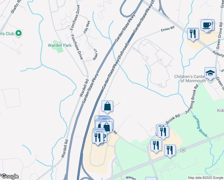 map of restaurants, bars, coffee shops, grocery stores, and more near 275 Essex Road in Tinton Falls