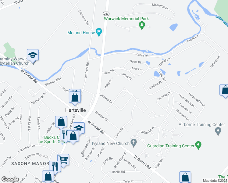 map of restaurants, bars, coffee shops, grocery stores, and more near 992 Beechwood Place in Warminster