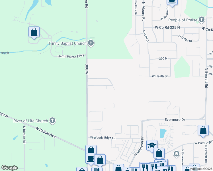 map of restaurants, bars, coffee shops, grocery stores, and more near Classic in Muncie