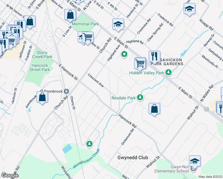 map of restaurants, bars, coffee shops, grocery stores, and more near 283 Pennbrook Avenue in Lansdale