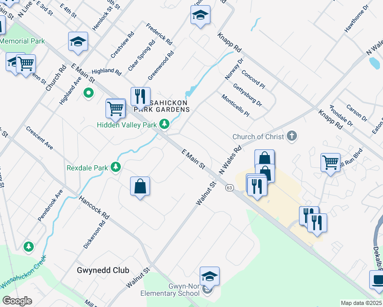 map of restaurants, bars, coffee shops, grocery stores, and more near 1021 Main Street in Lansdale