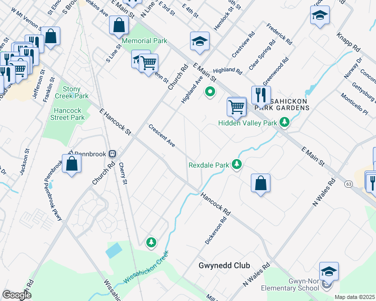 map of restaurants, bars, coffee shops, grocery stores, and more near 283 Pennbrook Avenue in Lansdale