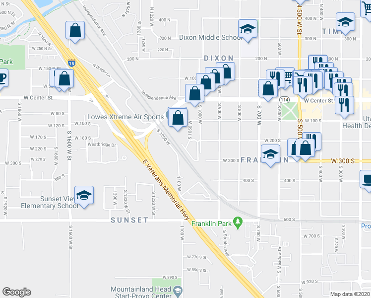 map of restaurants, bars, coffee shops, grocery stores, and more near 248 South 1050 West in Provo