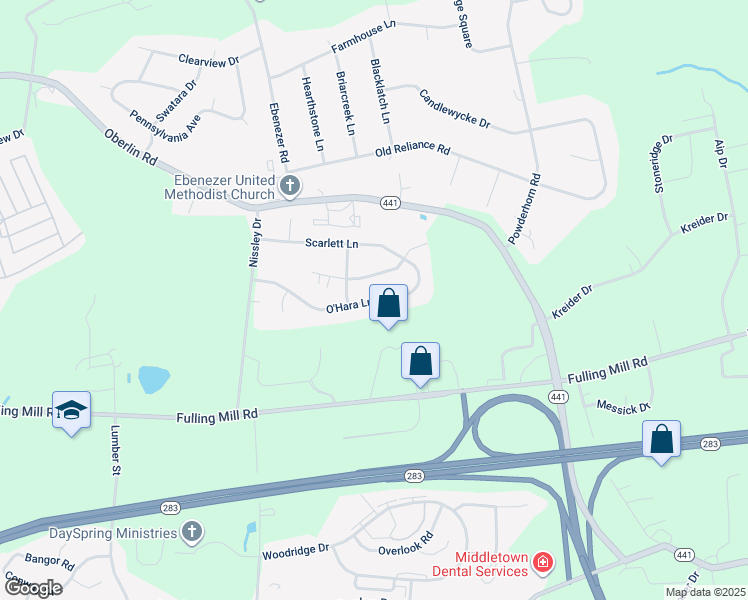 map of restaurants, bars, coffee shops, grocery stores, and more near 1842 O'Hara Lane in Middletown