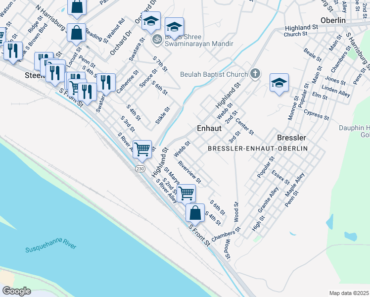 map of restaurants, bars, coffee shops, grocery stores, and more near 29 Brighton Street in Steelton