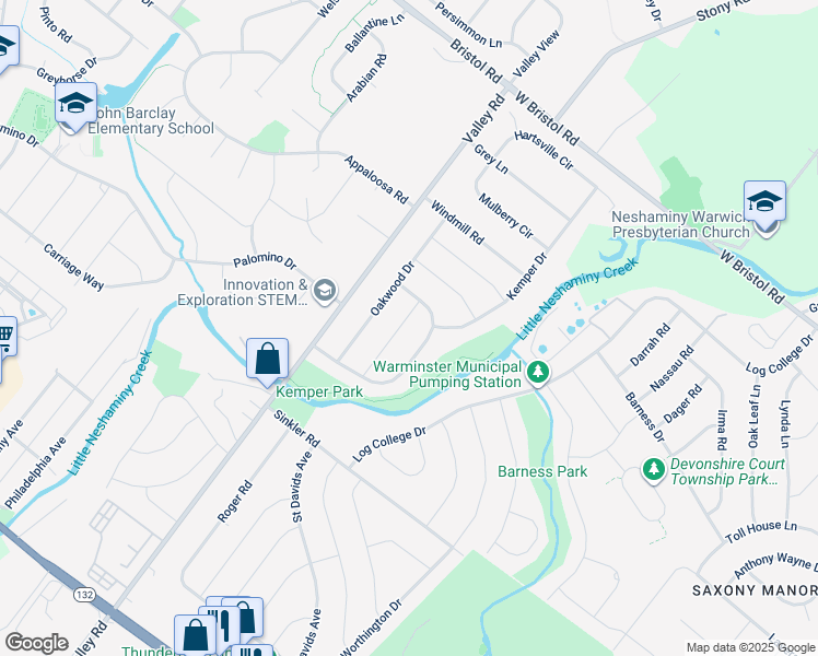 map of restaurants, bars, coffee shops, grocery stores, and more near 1039 Red Barn Road in Warminster