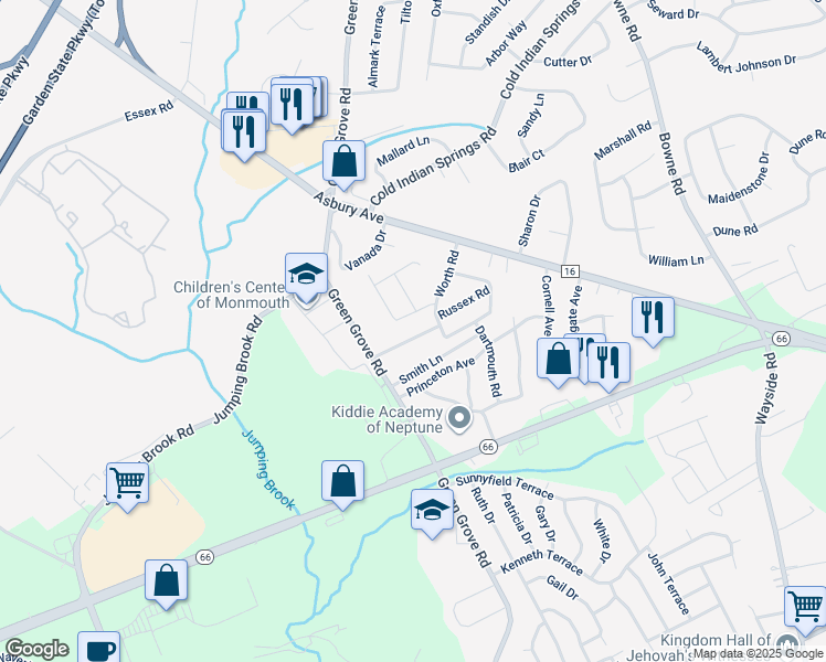 map of restaurants, bars, coffee shops, grocery stores, and more near 9 Rutgers Terrace in Tinton Falls