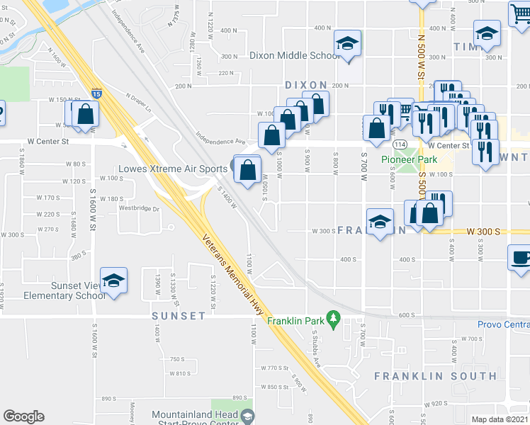 map of restaurants, bars, coffee shops, grocery stores, and more near 283 South 1050 West in Provo