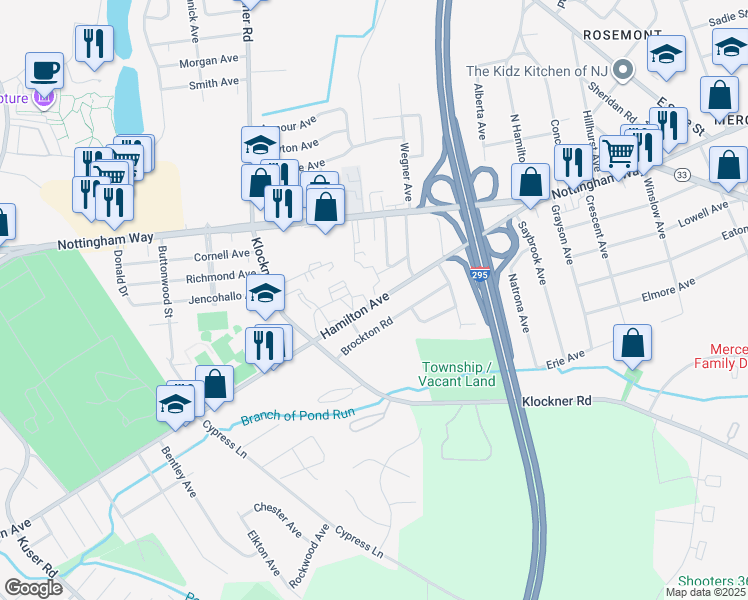 map of restaurants, bars, coffee shops, grocery stores, and more near 30 Brockton Road in Hamilton Township