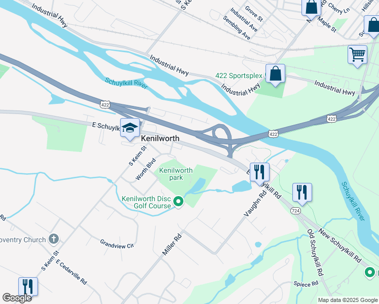 map of restaurants, bars, coffee shops, grocery stores, and more near 1174 East Schuylkill Road in Pottstown
