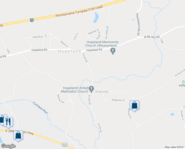 map of restaurants, bars, coffee shops, grocery stores, and more near 375 North Clay Road in Lititz