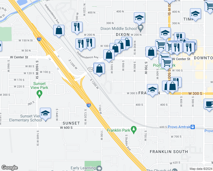 map of restaurants, bars, coffee shops, grocery stores, and more near 221 South 1050 West in Provo