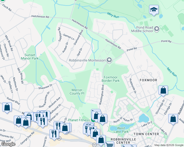 map of restaurants, bars, coffee shops, grocery stores, and more near 8 Devon Court in Robbinsville Township