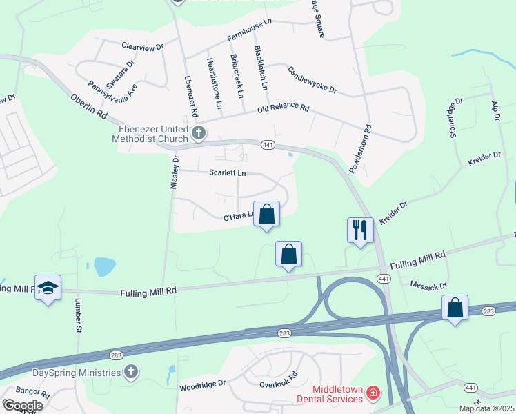 map of restaurants, bars, coffee shops, grocery stores, and more near 1842 O'Hara Lane in Middletown