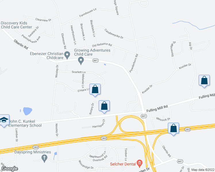 map of restaurants, bars, coffee shops, grocery stores, and more near 1819 O'Hara Lane in Middletown