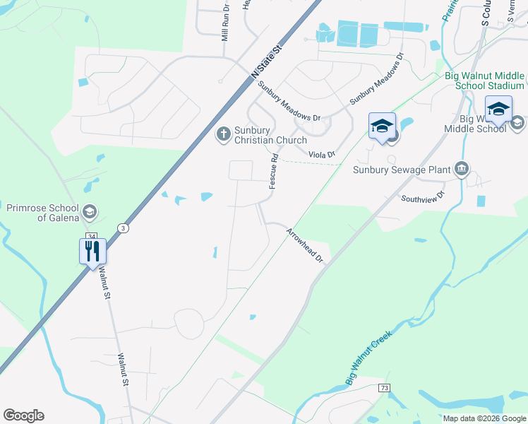 map of restaurants, bars, coffee shops, grocery stores, and more near 704 Flintlock Drive in Galena