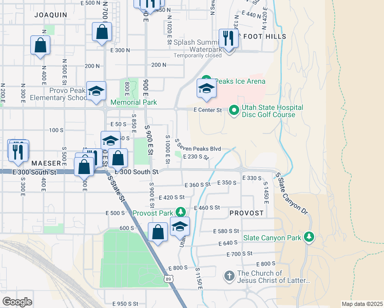 map of restaurants, bars, coffee shops, grocery stores, and more near 1129 East 230 South Street in Provo