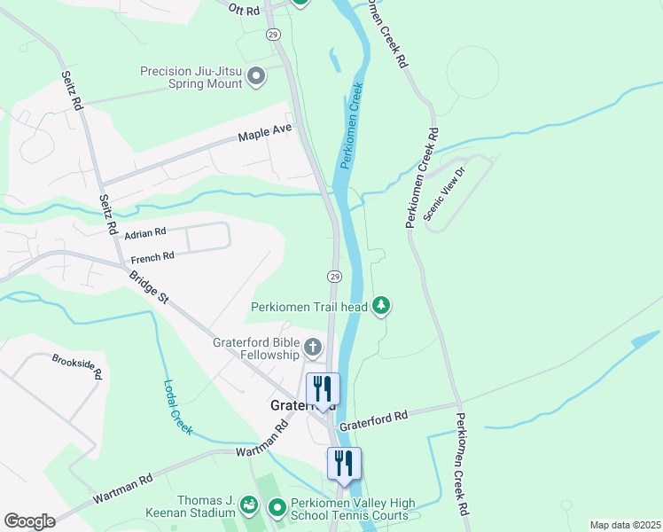 map of restaurants, bars, coffee shops, grocery stores, and more near 697 Gravel Pike in Collegeville