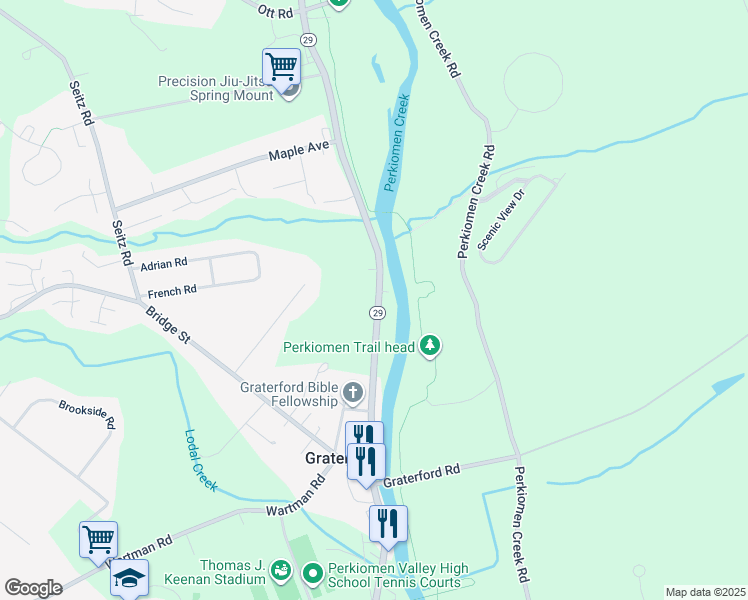 map of restaurants, bars, coffee shops, grocery stores, and more near 697 Gravel Pike in Collegeville