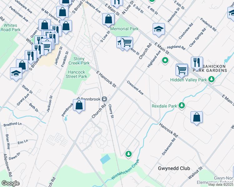 map of restaurants, bars, coffee shops, grocery stores, and more near 411 Church Road in Lansdale