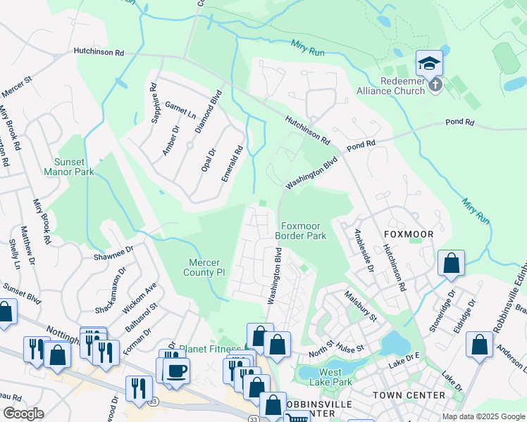 map of restaurants, bars, coffee shops, grocery stores, and more near 21 Devon Court in Trenton