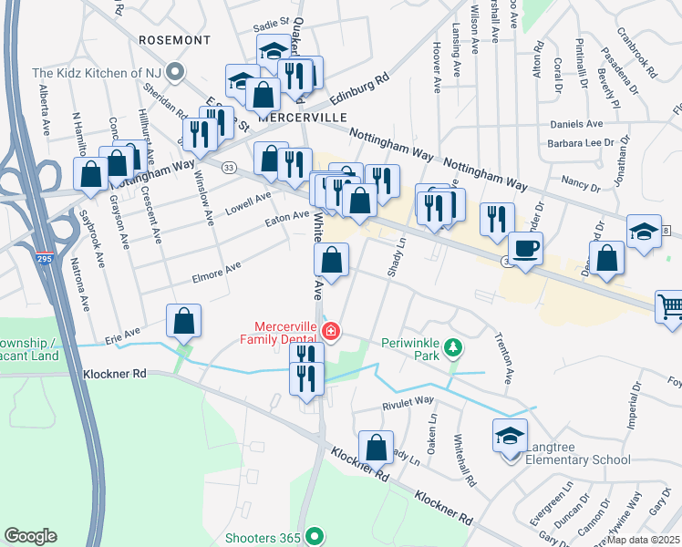 map of restaurants, bars, coffee shops, grocery stores, and more near 2365 Wh-Mer Road in Trenton