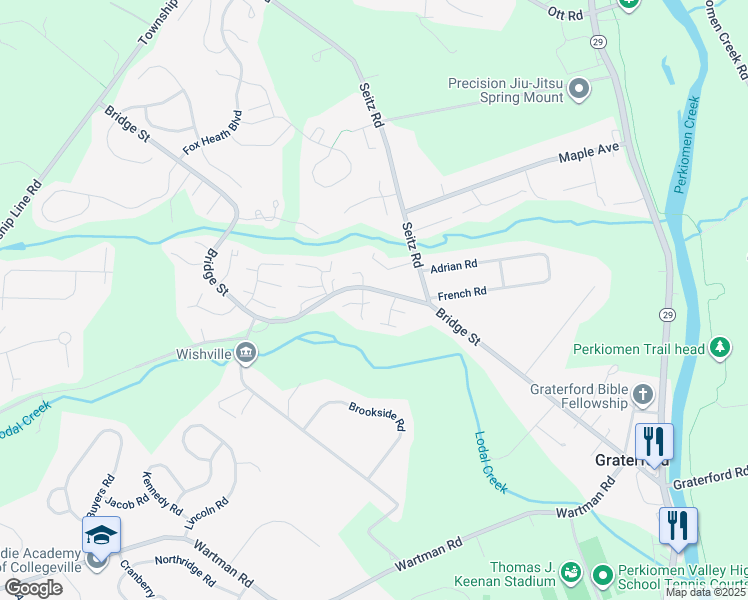 map of restaurants, bars, coffee shops, grocery stores, and more near 328 Bridge Street in Collegeville