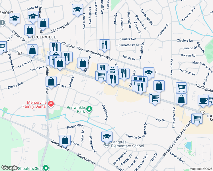 map of restaurants, bars, coffee shops, grocery stores, and more near 630 Highway 33 in Trenton