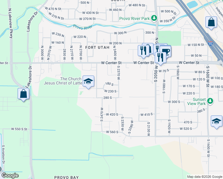 map of restaurants, bars, coffee shops, grocery stores, and more near 2424 West 230 South in Provo