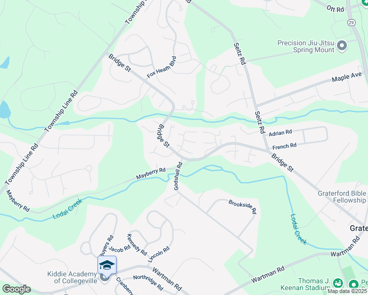 map of restaurants, bars, coffee shops, grocery stores, and more near 429 Bridge Street in Collegeville