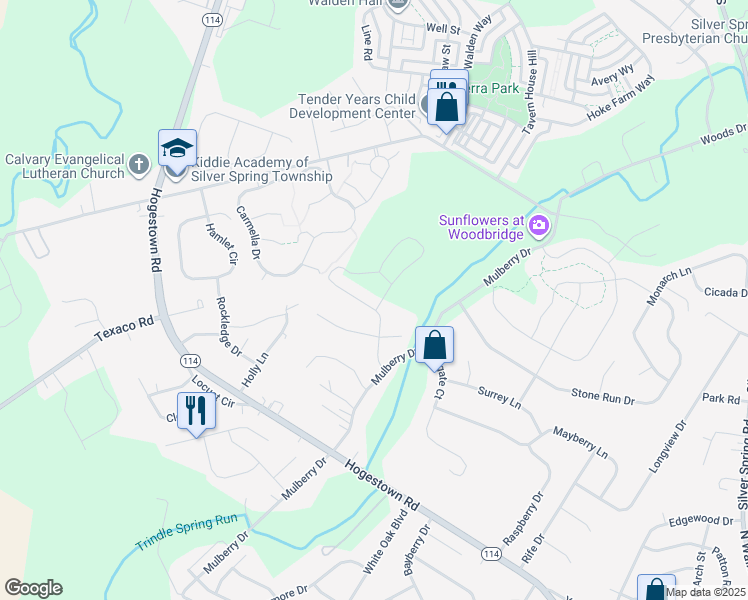 map of restaurants, bars, coffee shops, grocery stores, and more near 12 Foxwood Boulevard in Mechanicsburg