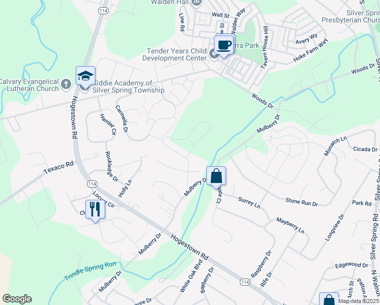 map of restaurants, bars, coffee shops, grocery stores, and more near 14 Foxwood Boulevard in Mechanicsburg
