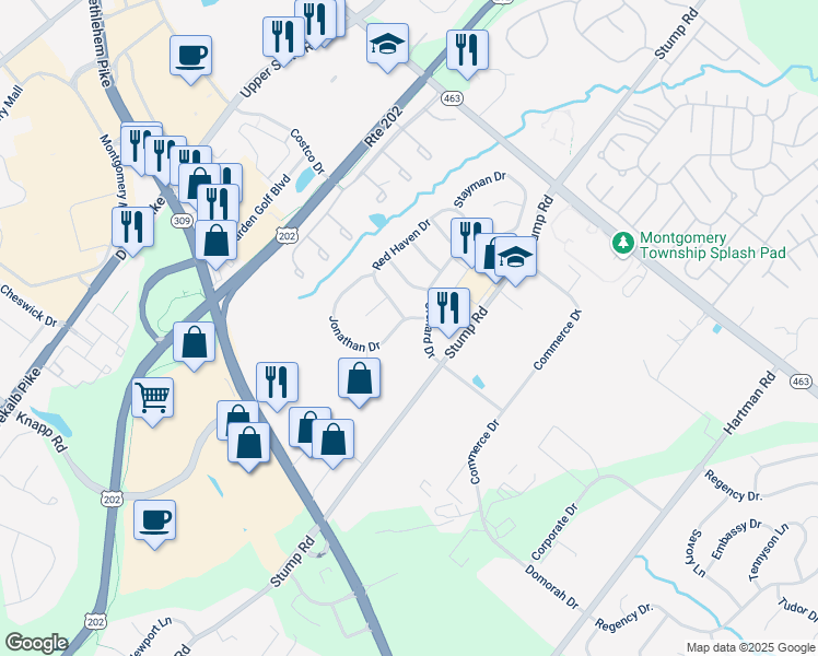 map of restaurants, bars, coffee shops, grocery stores, and more near 113 Jonathan Drive in North Wales