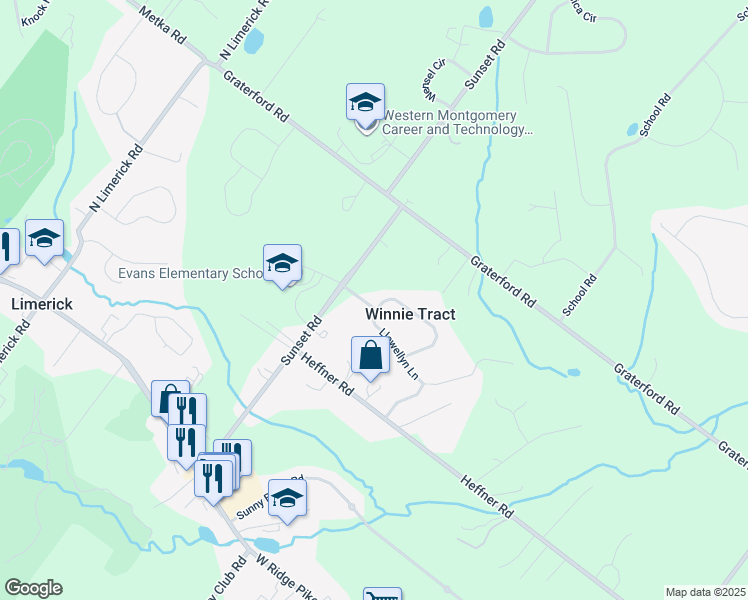 map of restaurants, bars, coffee shops, grocery stores, and more near 6 Edmonds Drive in Royersford