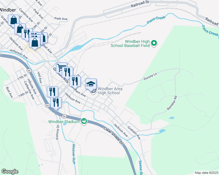 map of restaurants, bars, coffee shops, grocery stores, and more near 709 25th Street in Windber
