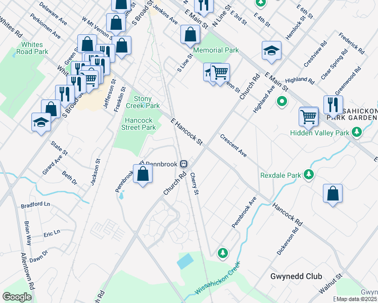 map of restaurants, bars, coffee shops, grocery stores, and more near 474 East Hancock Street in Lansdale