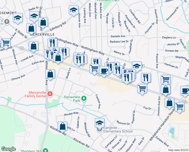 map of restaurants, bars, coffee shops, grocery stores, and more near 630 Highway 33 in Trenton