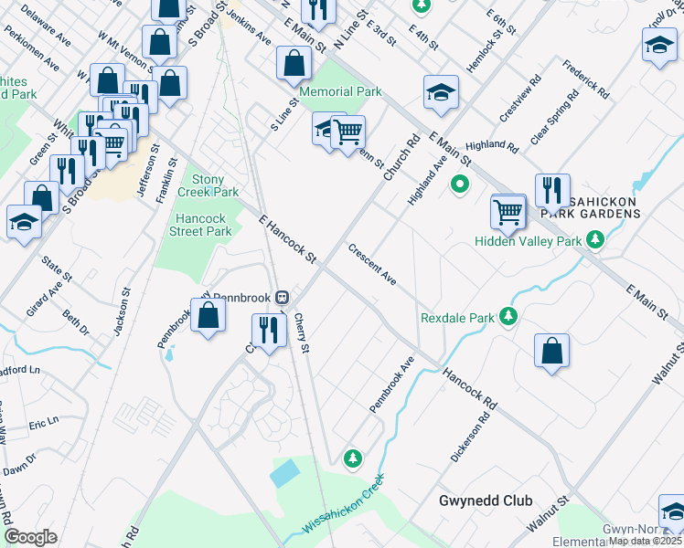 map of restaurants, bars, coffee shops, grocery stores, and more near 519 East Hancock Street in Lansdale