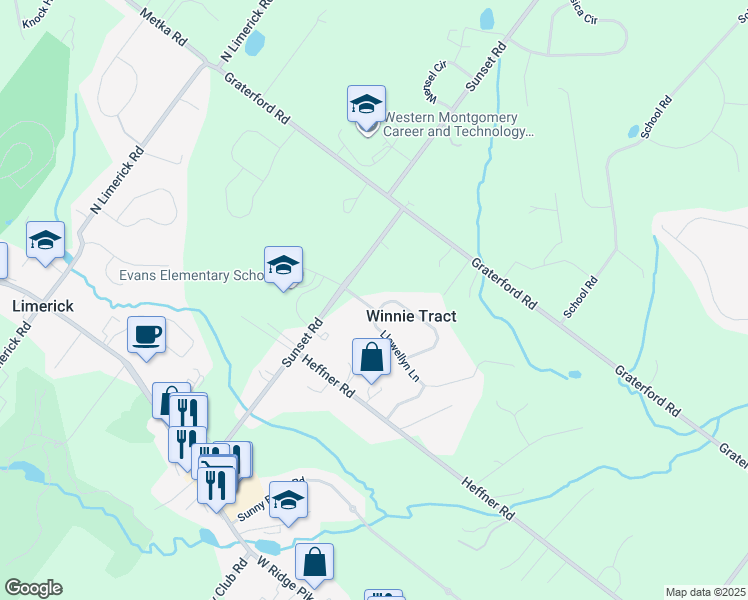 map of restaurants, bars, coffee shops, grocery stores, and more near 6 Edmonds Drive in Royersford
