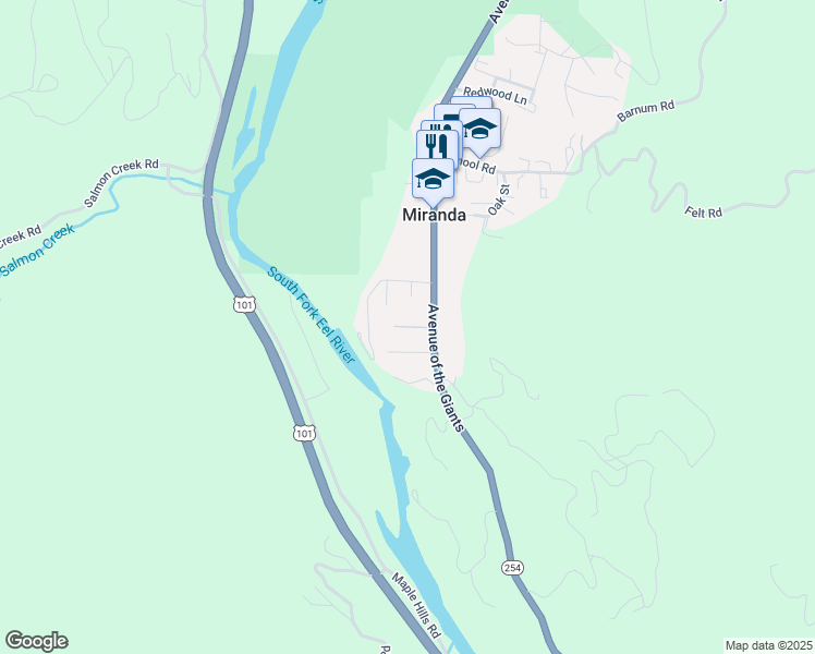 map of restaurants, bars, coffee shops, grocery stores, and more near 77 Forest Grove Ln in Humboldt