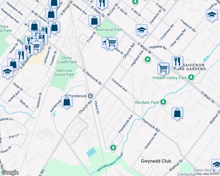 map of restaurants, bars, coffee shops, grocery stores, and more near 519 East Hancock Street in Lansdale