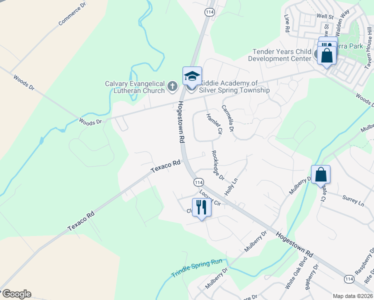 map of restaurants, bars, coffee shops, grocery stores, and more near 510 Hogestown Road in Mechanicsburg