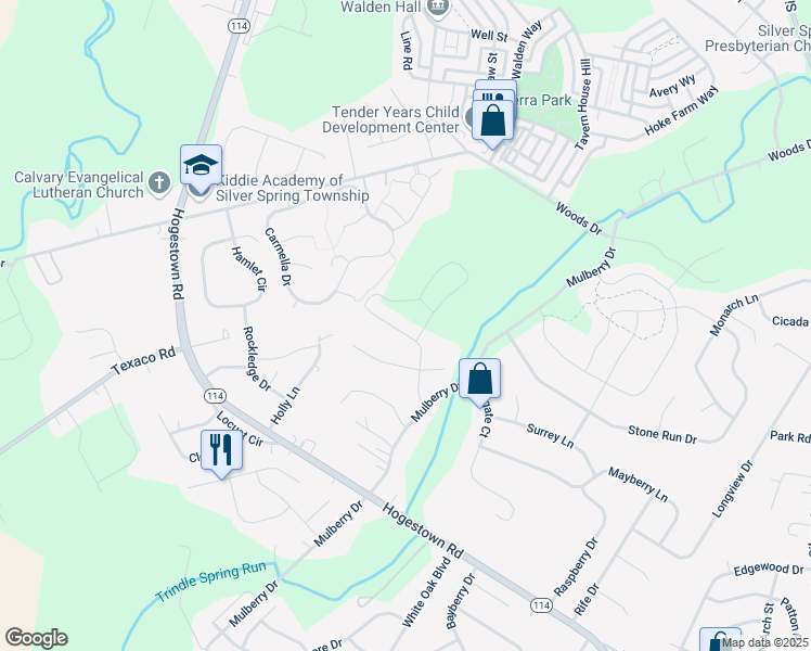 map of restaurants, bars, coffee shops, grocery stores, and more near 14 Foxwood Boulevard in Mechanicsburg