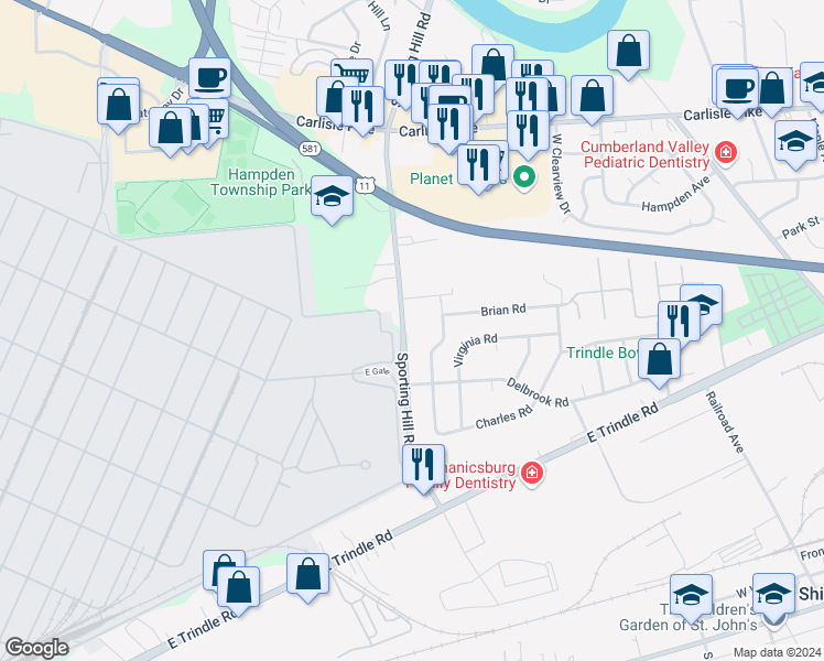 map of restaurants, bars, coffee shops, grocery stores, and more near 311 South Sporting Hill Road in Mechanicsburg