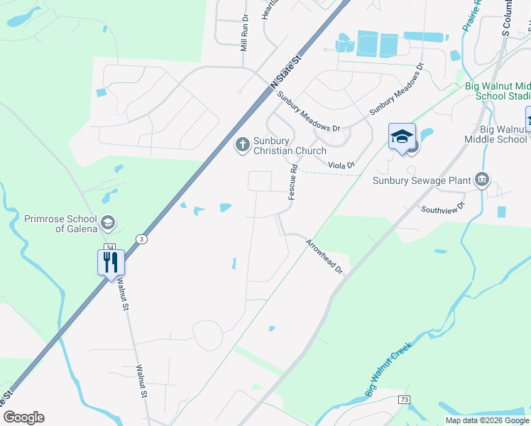 map of restaurants, bars, coffee shops, grocery stores, and more near 704 Flintlock Drive in Galena