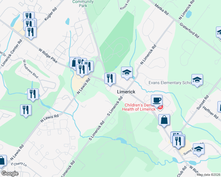 map of restaurants, bars, coffee shops, grocery stores, and more near 411 W Ridge Pike in Montgomery