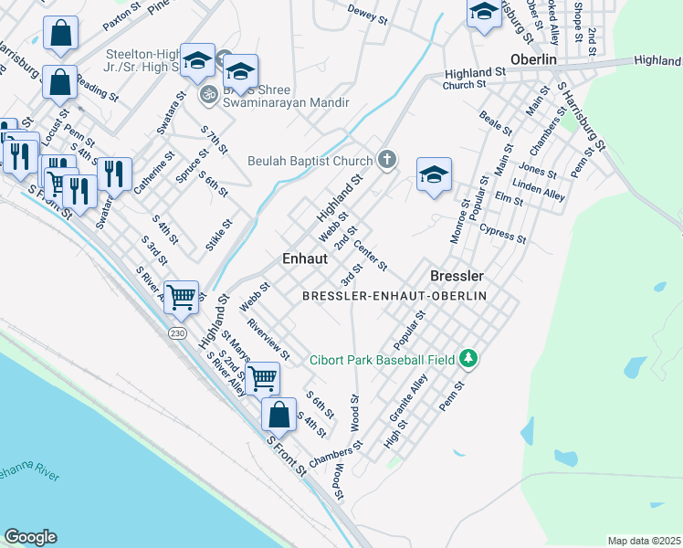 map of restaurants, bars, coffee shops, grocery stores, and more near 523 3rd Street in Steelton