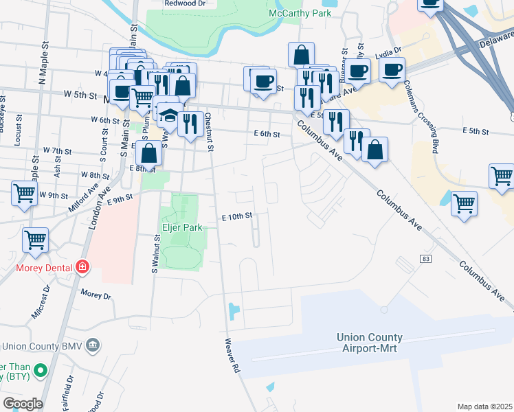 map of restaurants, bars, coffee shops, grocery stores, and more near 84 Pin Oak Drive in Marysville