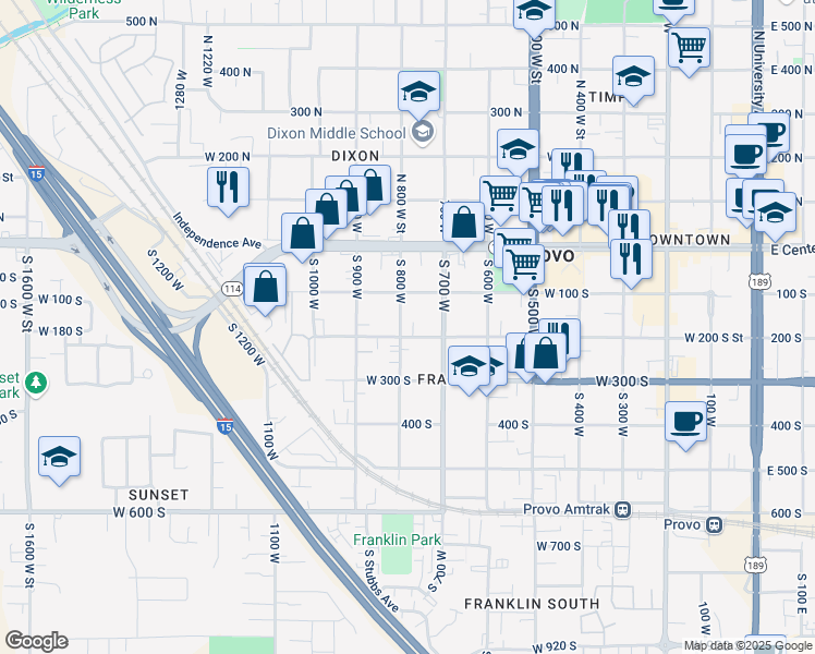 map of restaurants, bars, coffee shops, grocery stores, and more near 790 West 200 South in Provo